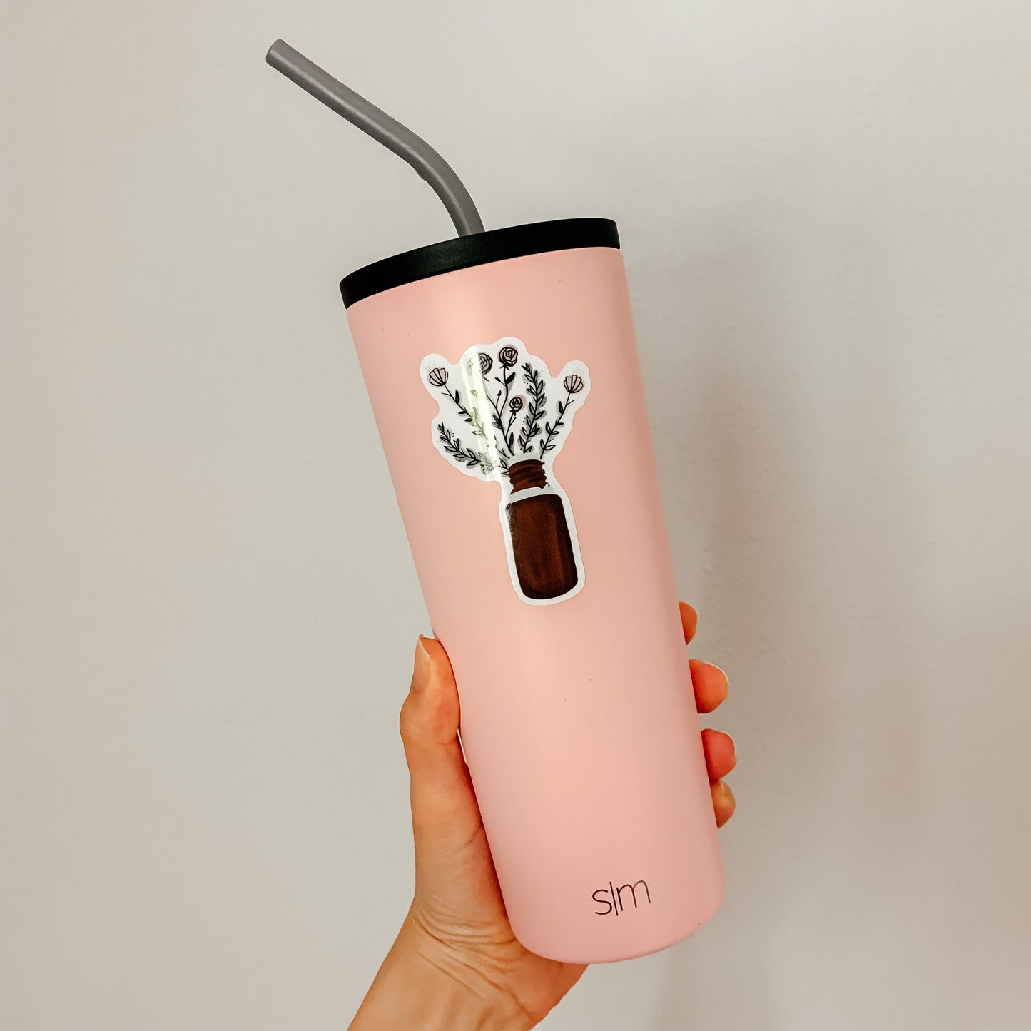 Simple Oil bottle and florals sticker || vinyl sticker || tumbler sticker || Essential oil sticker