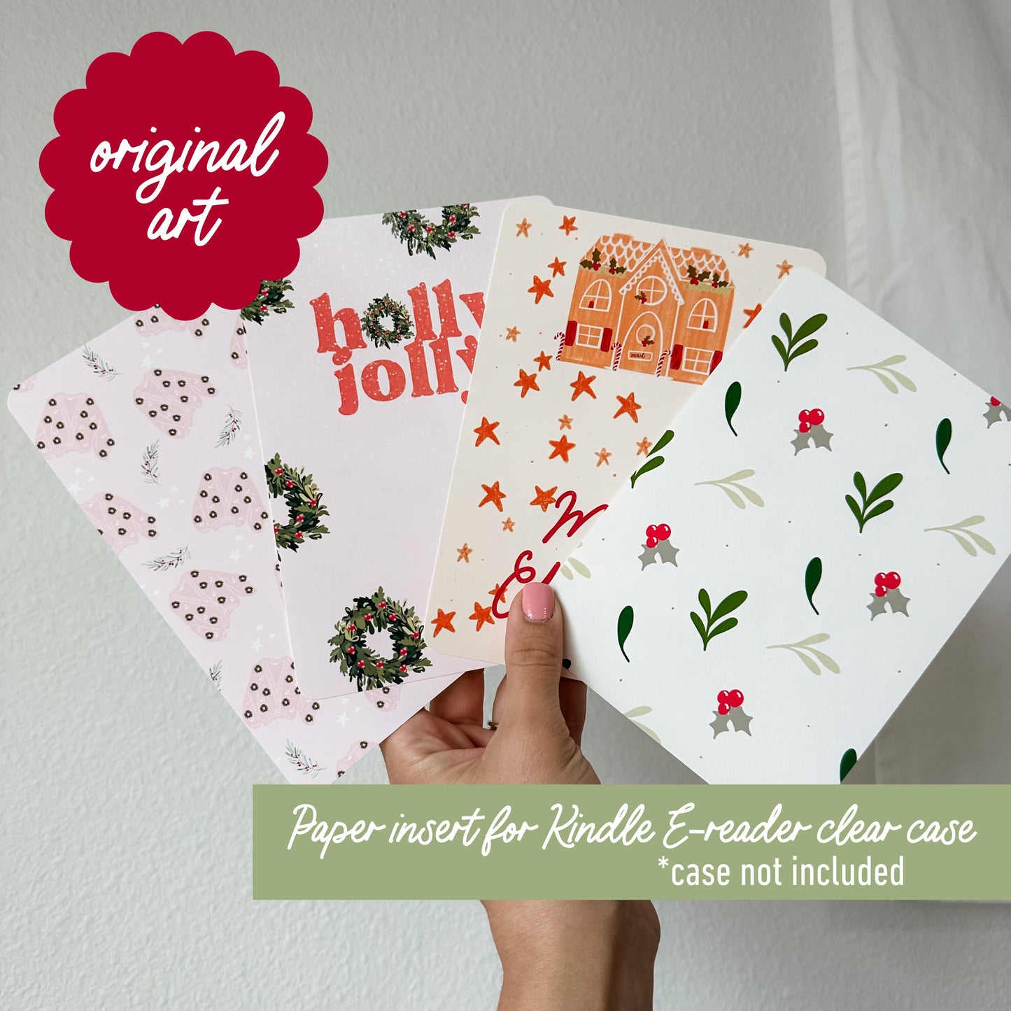 Original Art Cardstock insert Cozy Christmas Holiday Launch for clear e-reader case fits kindle 11gen, 10gen, 6" basic- case not included