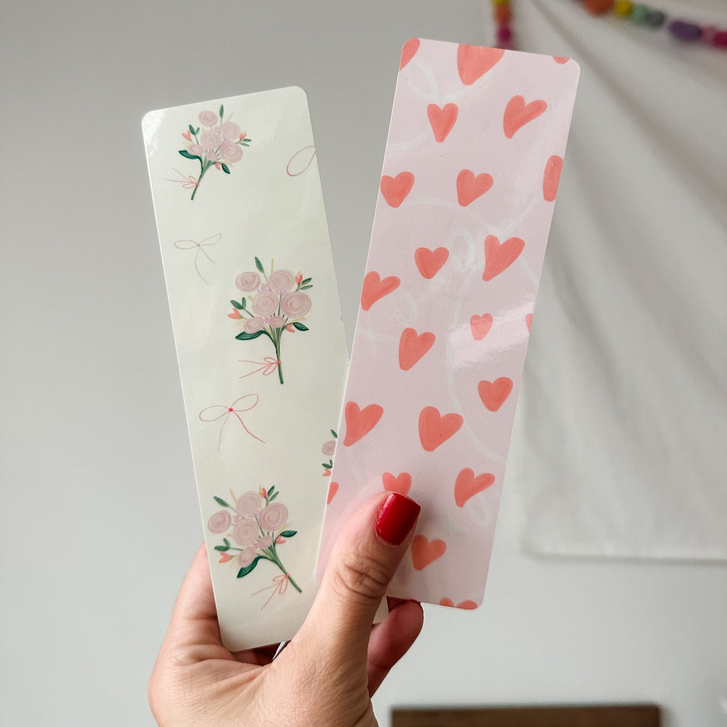 Floral bouquet and hearts double sided Laminated Bookmarks