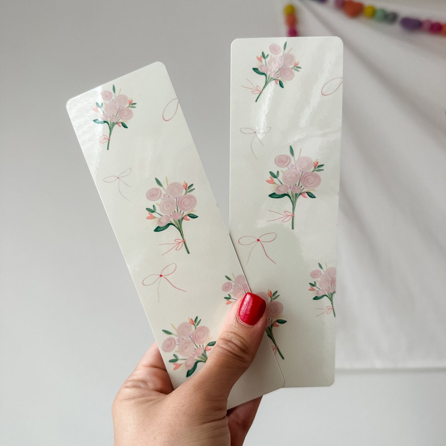 Floral bouquet and hearts double sided Laminated Bookmarks