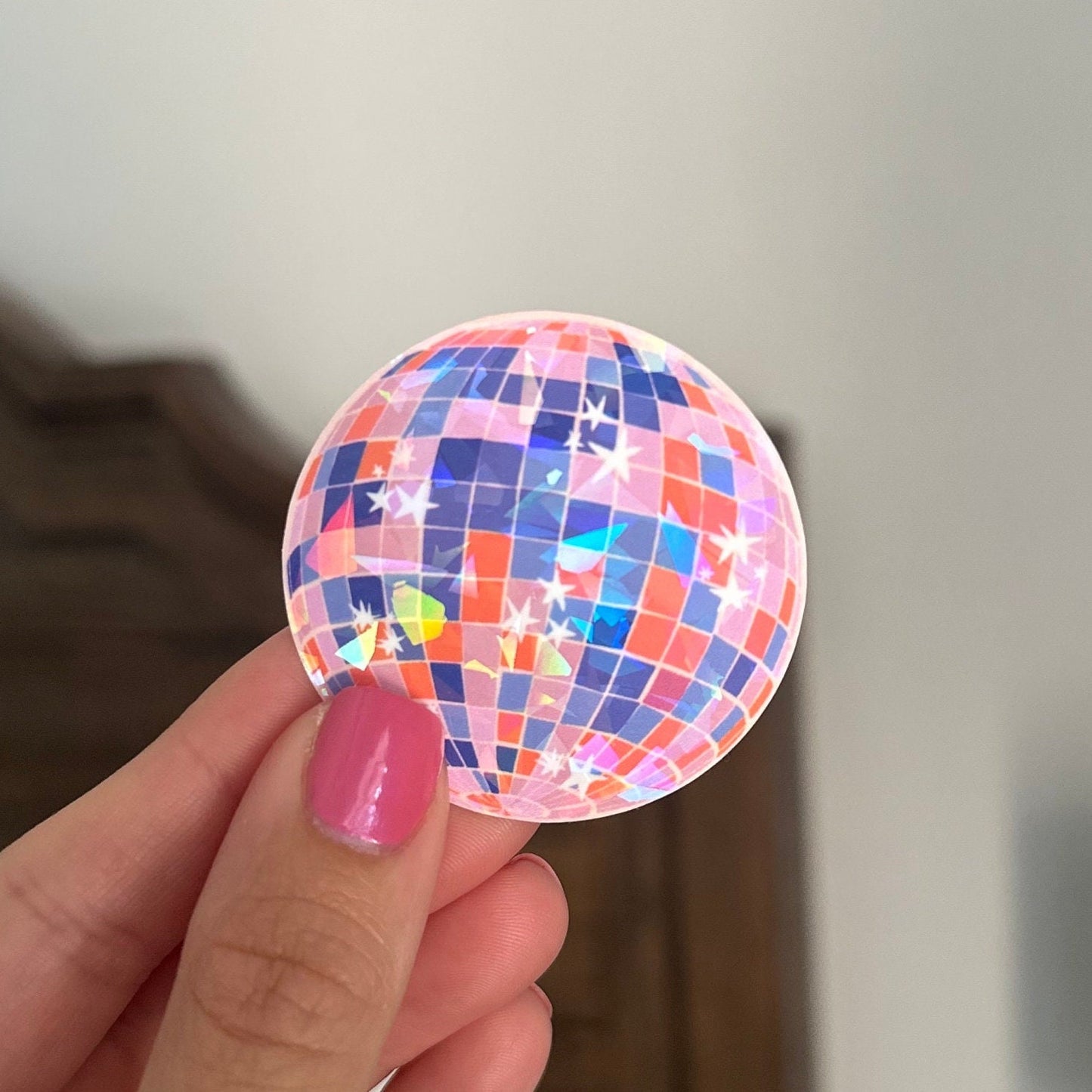 Pink purple and blues disco ball holographic waterproof sticker