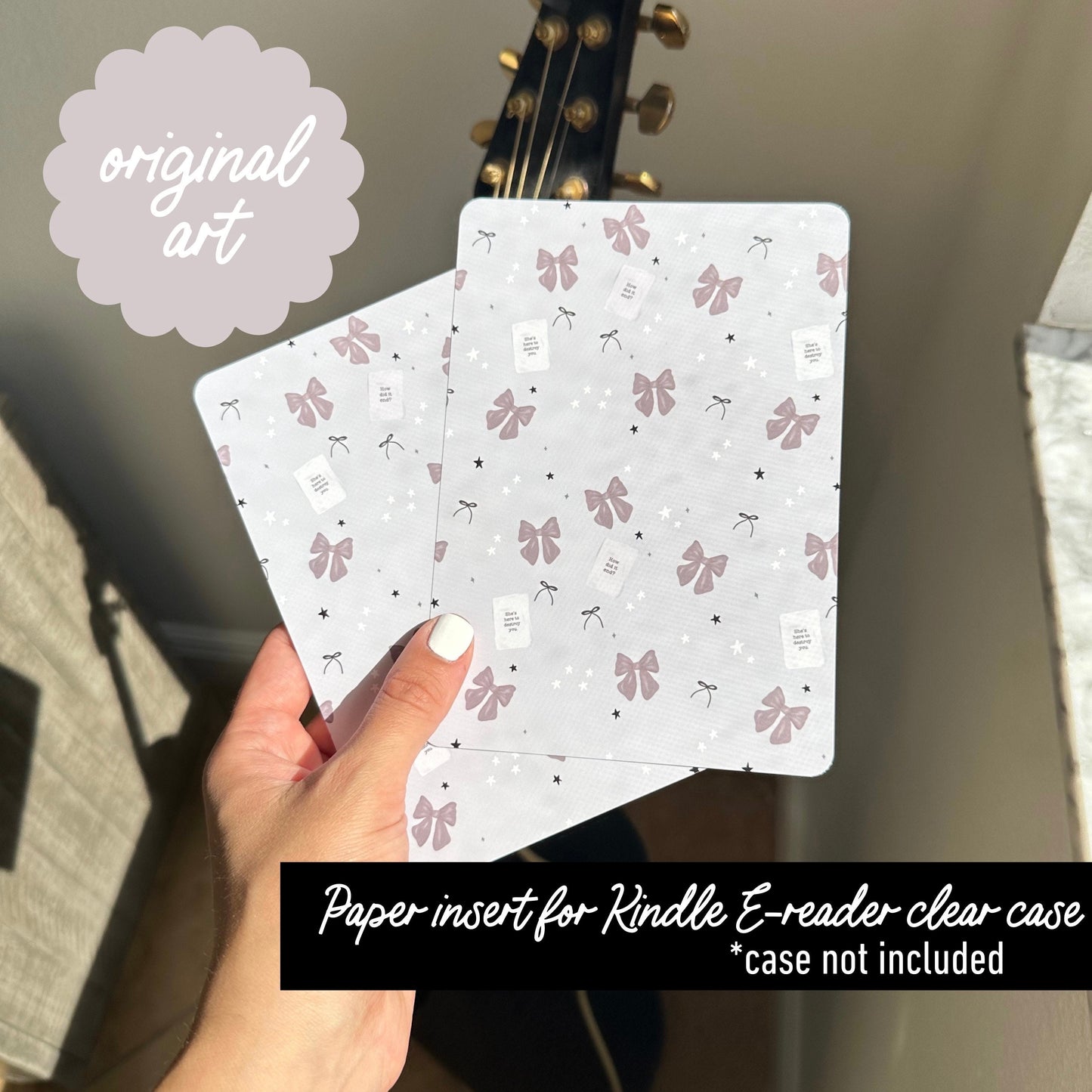 Original Art Cardstock insert- Swiftie Bow & ttpd theme- for clear e-reader case fits kindle paperwhite 11th or 10th gen- case not included