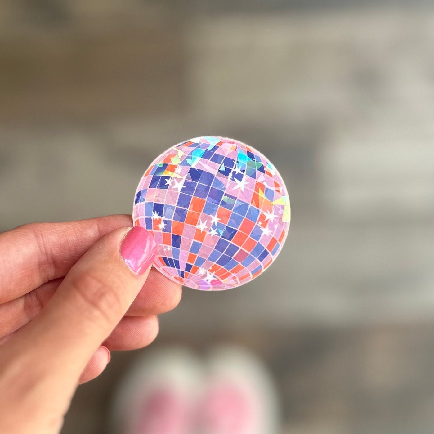Pink purple and blues disco ball holographic waterproof sticker