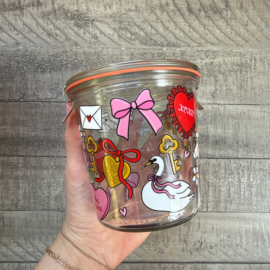 Bows, Swans, & Hearts Weck Jar