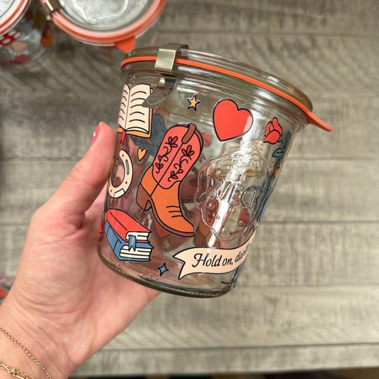 Hold On Darlin' Cowgirl Weck Jar