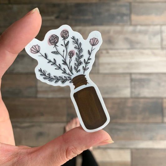 Simple Oil bottle and florals sticker || vinyl sticker || tumbler sticker || Essential oil sticker