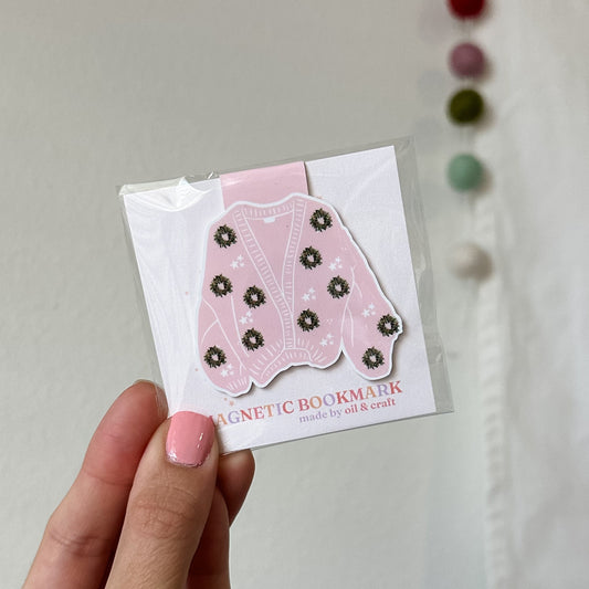 Holly Wreath Christmas sweater magnetic bookmark