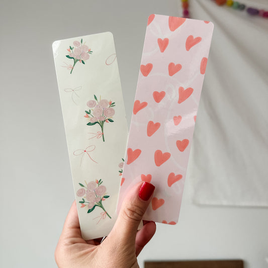 Floral bouquet and hearts double sided Laminated Bookmarks