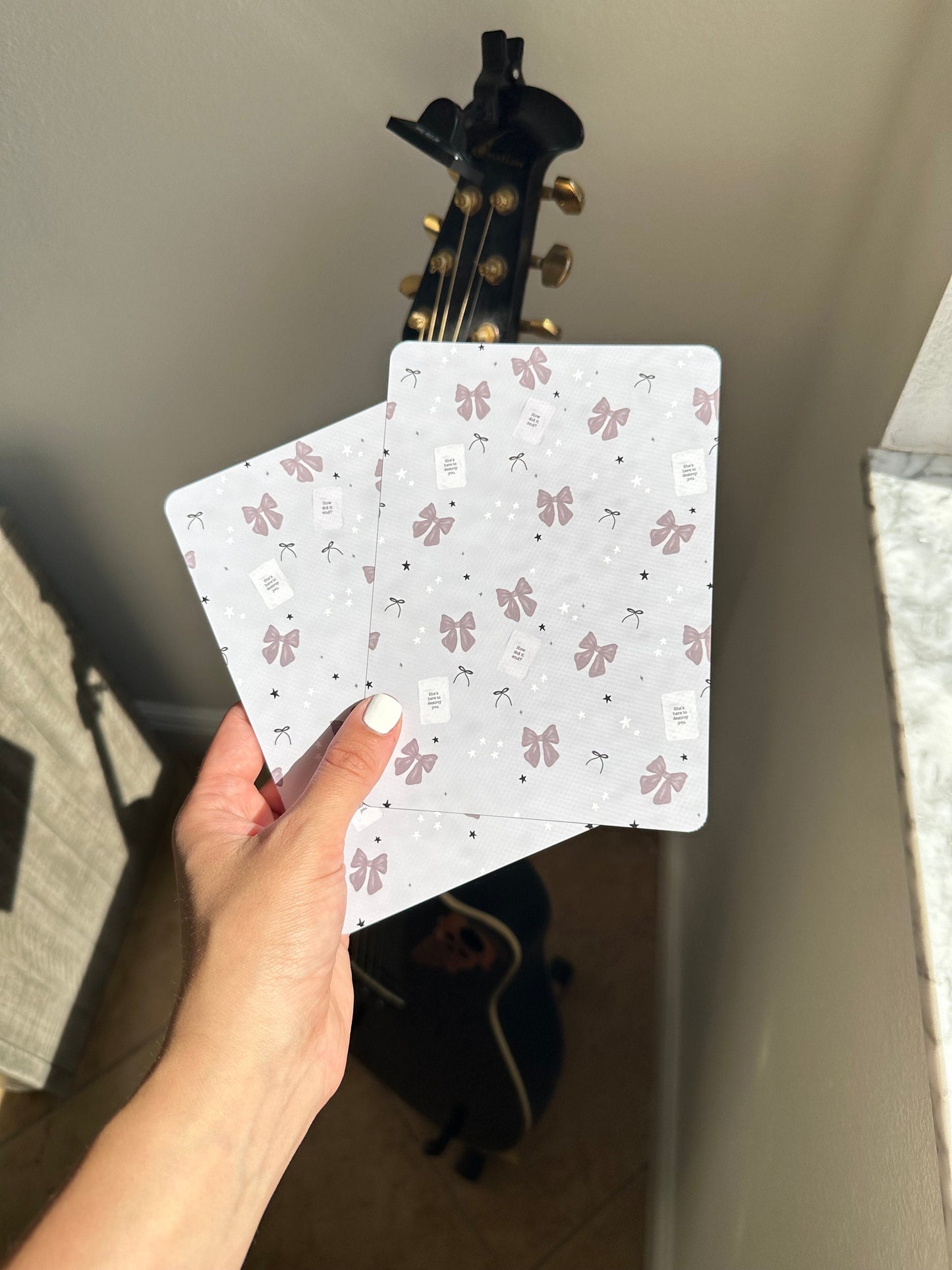 Original Art Cardstock insert- Swiftie Bow & ttpd theme- for clear e-reader case fits kindle paperwhite 11th or 10th gen- case not included