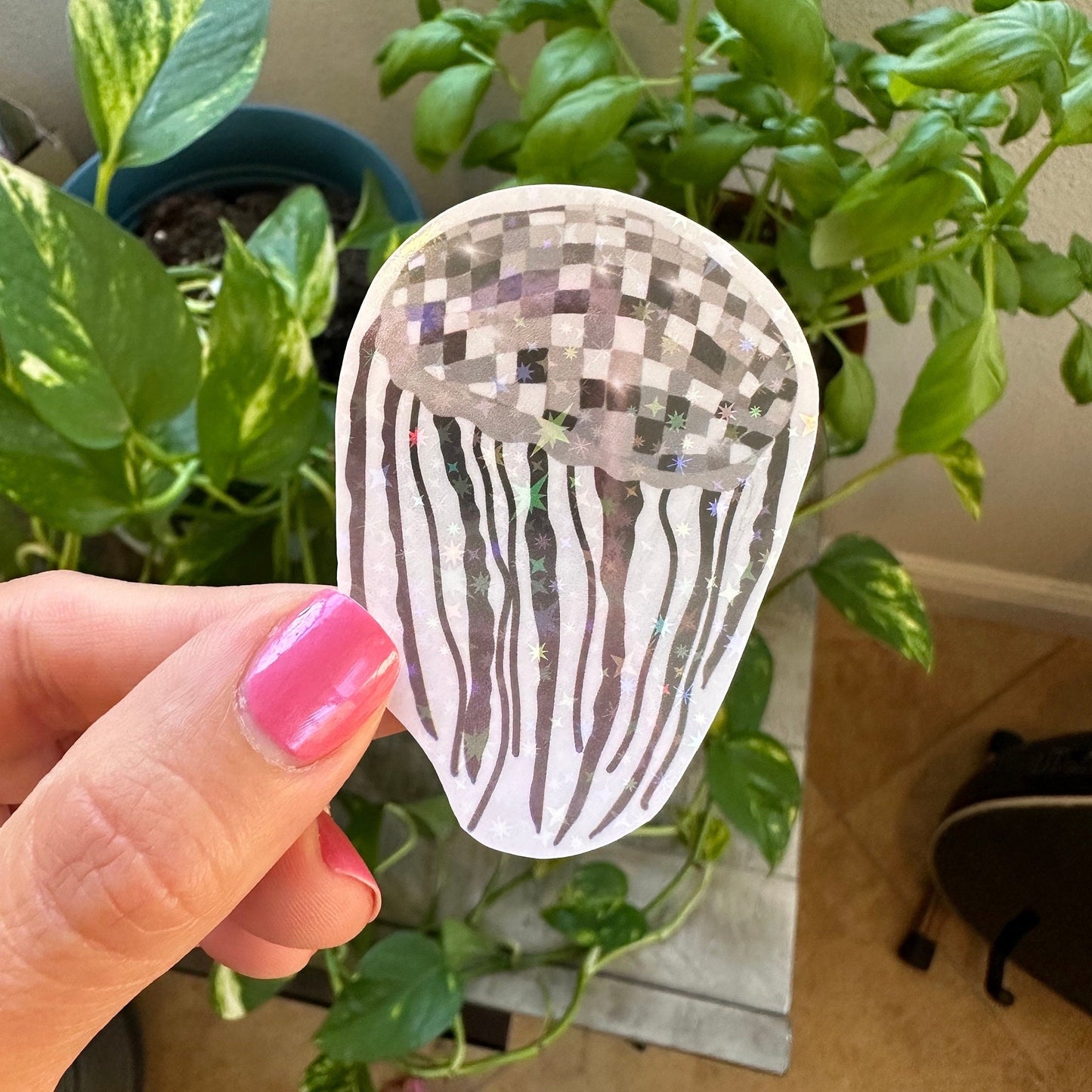 Florida video disco jellyfish holographic waterproof sticker