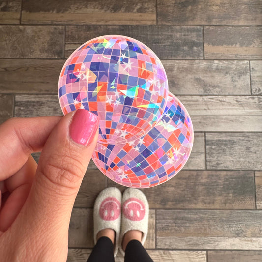 Pink purple and blues disco ball holographic waterproof sticker